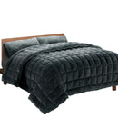 Giselle Bedding Faux Mink Quilt Comforter Throw Blanket Doona Charcoal Queen - Coll Online