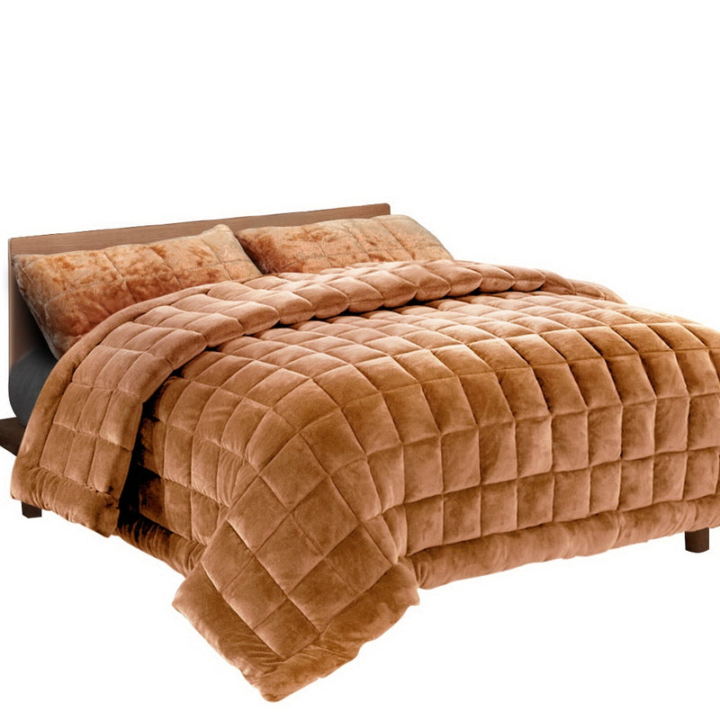 Giselle Bedding Faux Mink Quilt Duvet Comforter Throw Blanket Doona Latte Double - Coll Online