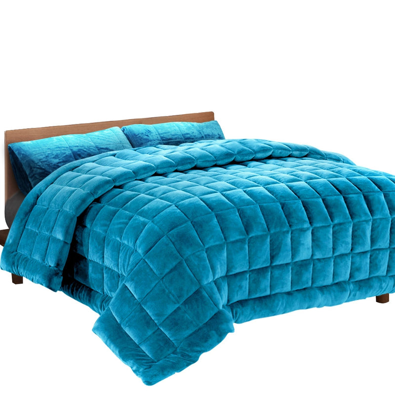 Giselle Bedding Faux Mink Quilt Comforter Duvet Doona Winter Throw Blanket Teal Queen - Coll Online