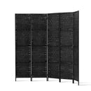 Artiss 4 Panel Room Divider Privacy Screen Rattan Woven Wood Stand Black