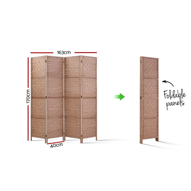 Artiss 4 Panel Room Divider Screen Privacy Rattan Timber Foldable Dividers Stand Hand Woven