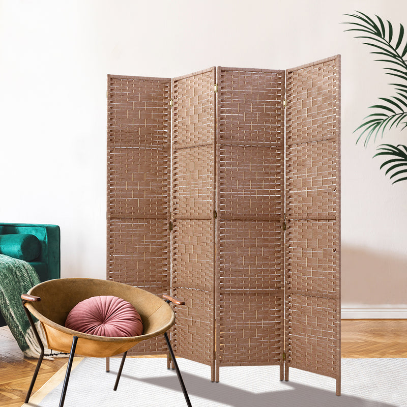 Artiss 4 Panel Room Divider Screen Privacy Rattan Timber Foldable Dividers Stand Hand Woven