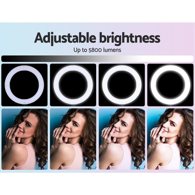 19" LED Ring Light 6500K 5800LM Dimmable Diva With Stand Make Up Studio Video - Coll Online
