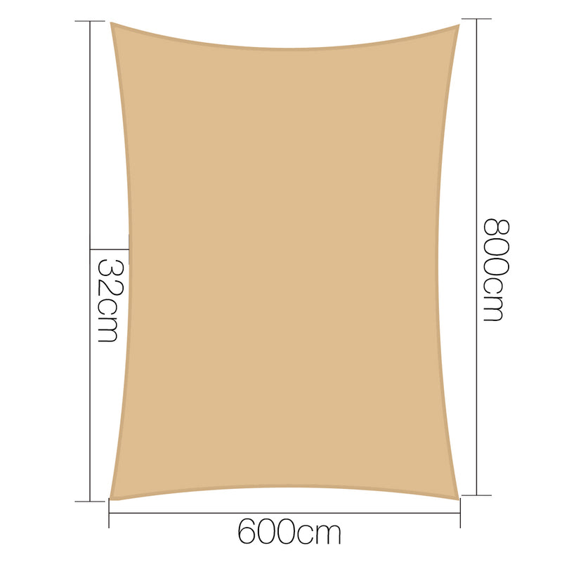 Instahut 6 x 8m Rectangle Shade Sail Cloth - Sand Beige