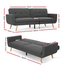 Artiss Sofa Bed Lounge Set Couch Futon 3 Seater Fabric Reliner 197cm Dark Grey - Coll Online