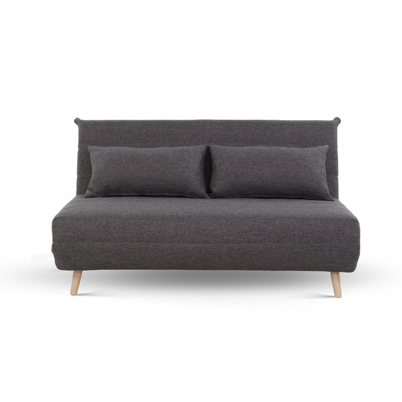 Sofa Bed Lounge Adjustable Seater Futon Couch Linen Fabric Wood Legs Dark Grey - Coll Online