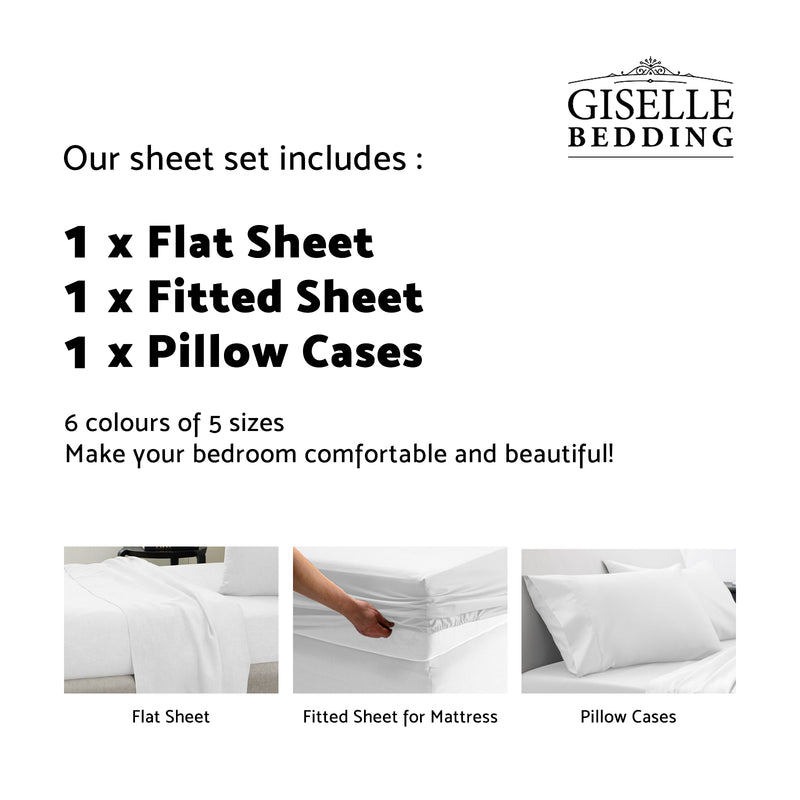 Giselle Bedding King Charcoal 4pcs Bed Sheet Set Pillowcase Flat Sheet - Coll Online