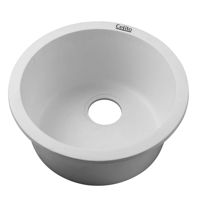 Cefito Kitchen Sink Granite Stone Laundry Top or Undermount Double White 440x190mm - Coll Online