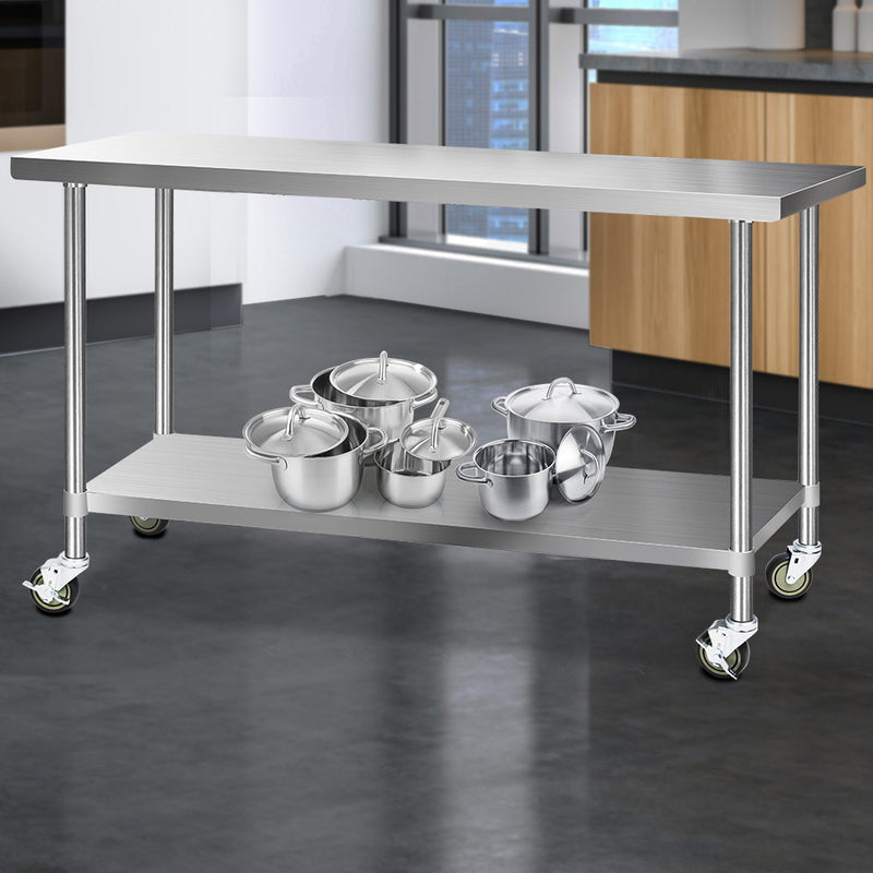 Cefito 430 Stainless Steel Kitchen Benches Work Bench Food Prep Table with Wheels 1829MM x 610MM