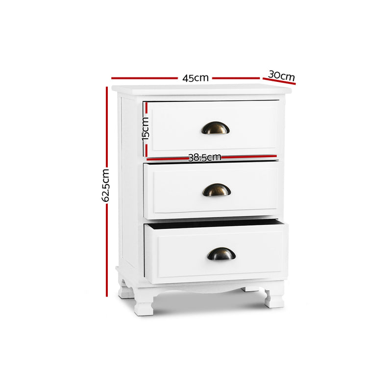 Artiss Vintage Bedside Table Chest Storage Cabinet Nightstand White - Coll Online