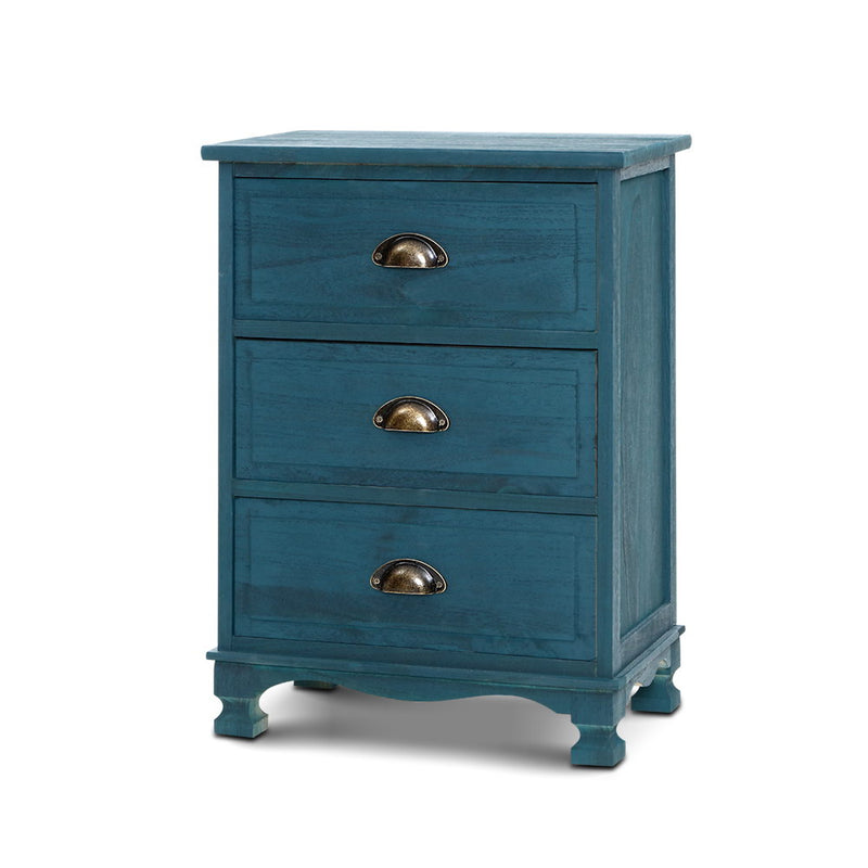 Artiss Bedside Tables Drawers Side Table Cabinet Vintage Blue Storage Nightstand - Coll Online