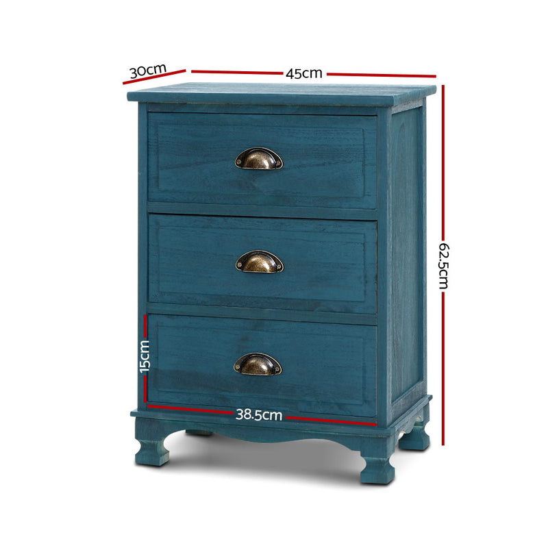 Artiss Bedside Tables Drawers Side Table Cabinet Vintage Blue Storage Nightstand - Coll Online