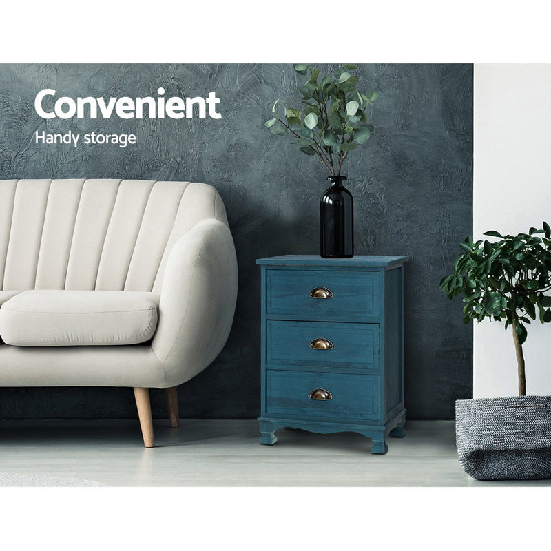 Artiss Bedside Tables Drawers Side Table Cabinet Vintage Blue Storage Nightstand - Coll Online