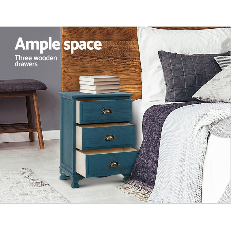 Artiss Bedside Tables Drawers Side Table Cabinet Vintage Blue Storage Nightstand - Coll Online
