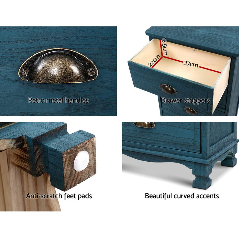 Artiss Bedside Tables Drawers Side Table Cabinet Vintage Blue Storage Nightstand - Coll Online