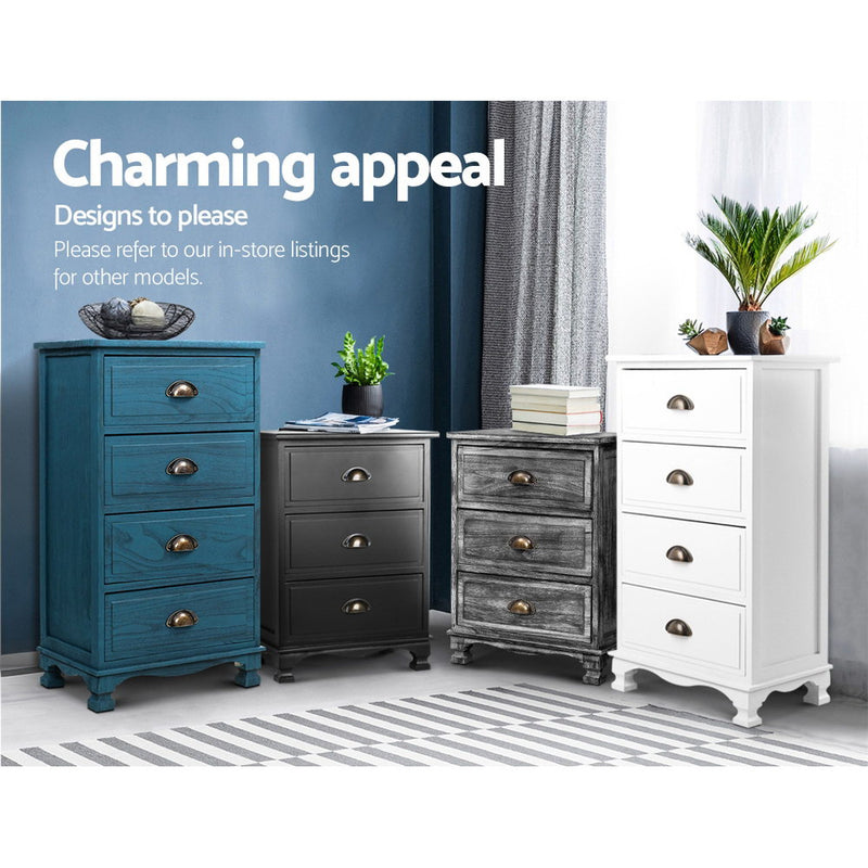 Artiss Bedside Tables Drawers Side Table Cabinet Vintage Blue Storage Nightstand - Coll Online