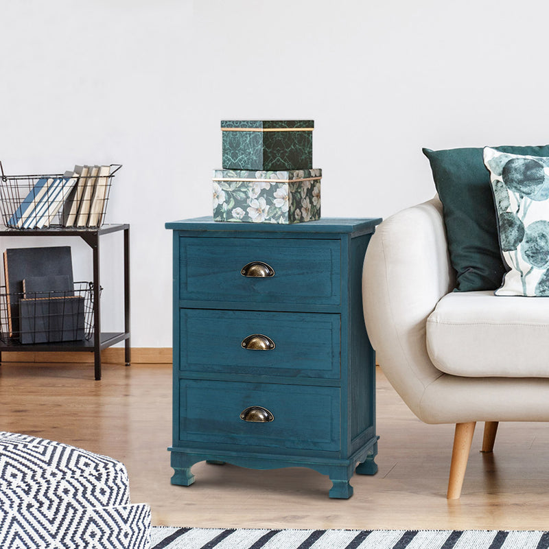 Artiss Bedside Tables Drawers Side Table Cabinet Vintage Blue Storage Nightstand - Coll Online