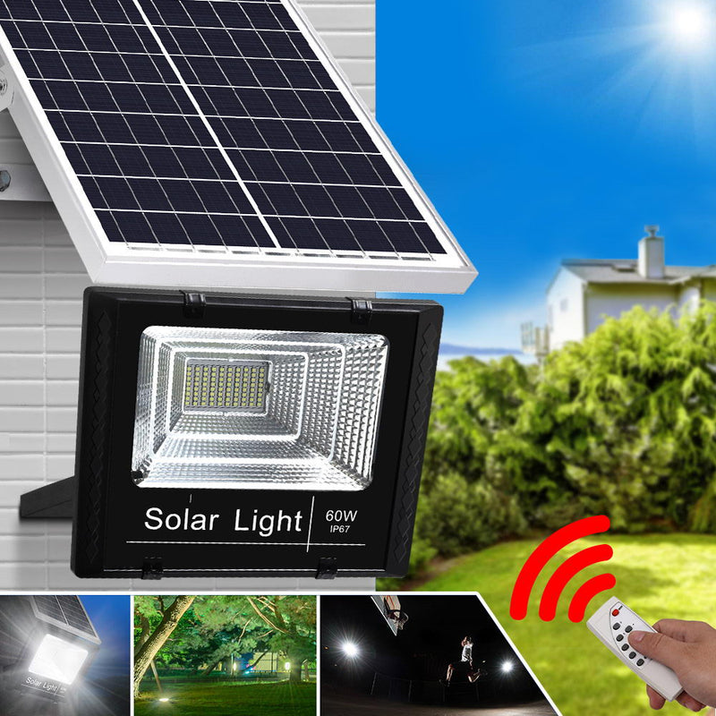 LED Solar Lights Street Flood Light Remote Outdoor Garden Security Lamp 60W - Coll Online