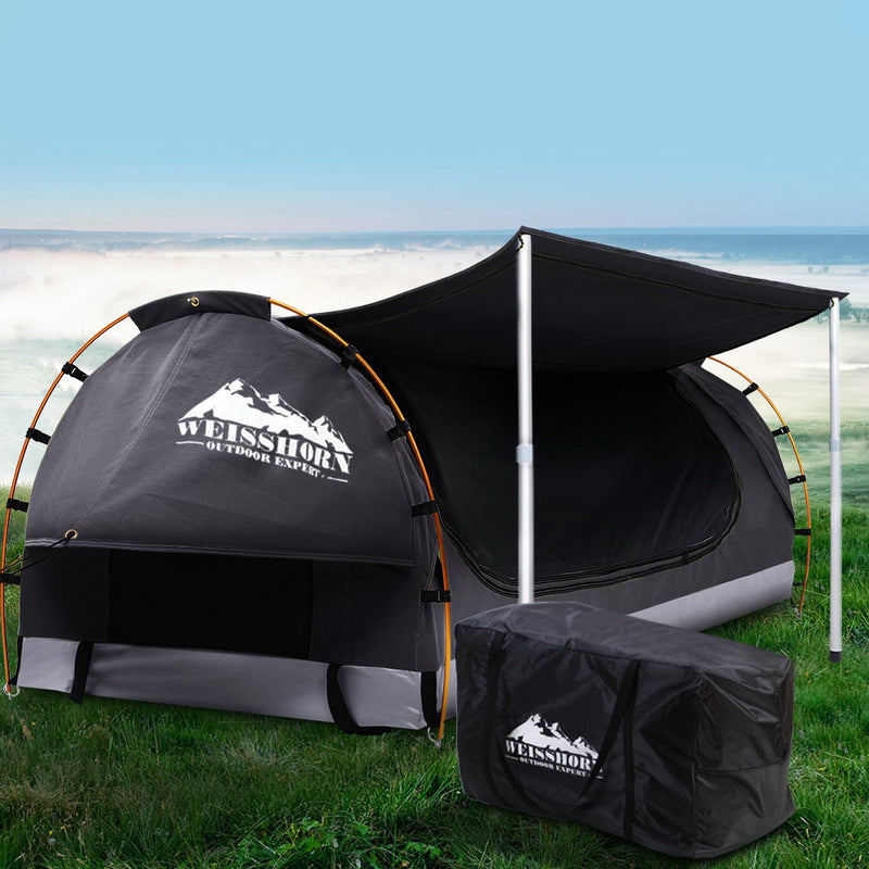 Weisshorn Double Swag Camping Swags Canvas Free Standing Dome Tent Dark Grey with 7CM Mattress - Coll Online