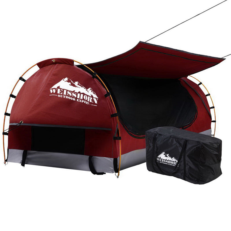 Weisshorn Swag King Single Camping Swags Canvas Free Standing Dome Tent Red with 7CM Mattress - Coll Online