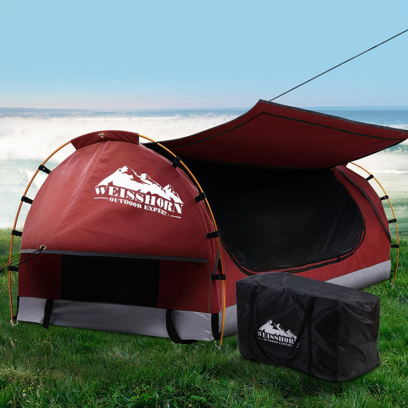 Weisshorn Swag King Single Camping Swags Canvas Free Standing Dome Tent Red with 7CM Mattress - Coll Online