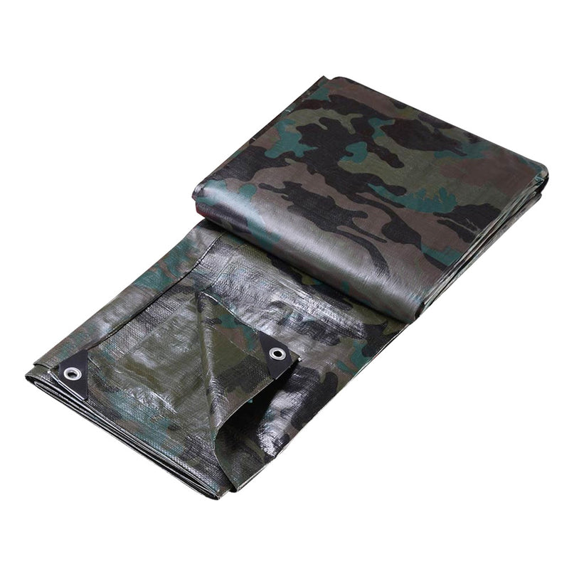 Instahut 3.6x6m Canvas Tarp Heavy Duty Camping Poly Tarps Tarpaulin Cover Camouflage - Coll Online
