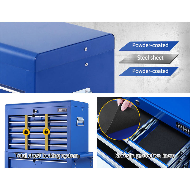 Giantz Tool Box Chest Trolley 16 Drawers Cabinet Cart Garage Toolbox Blue - Coll Online