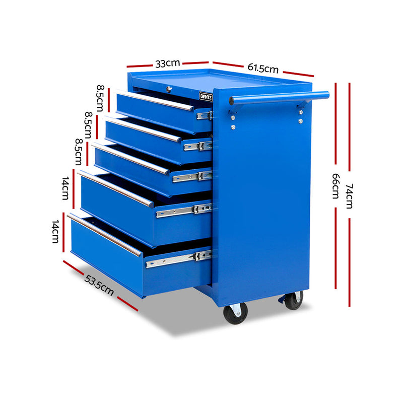 Giantz 5 Drawer Mechanic Tool Box Storage Trolley - Blue - Coll Online