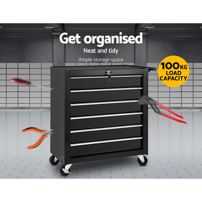 Giantz Tool Box Trolley Chest Cabinet 6 Drawers Cart Garage Toolbox Set Black - Coll Online