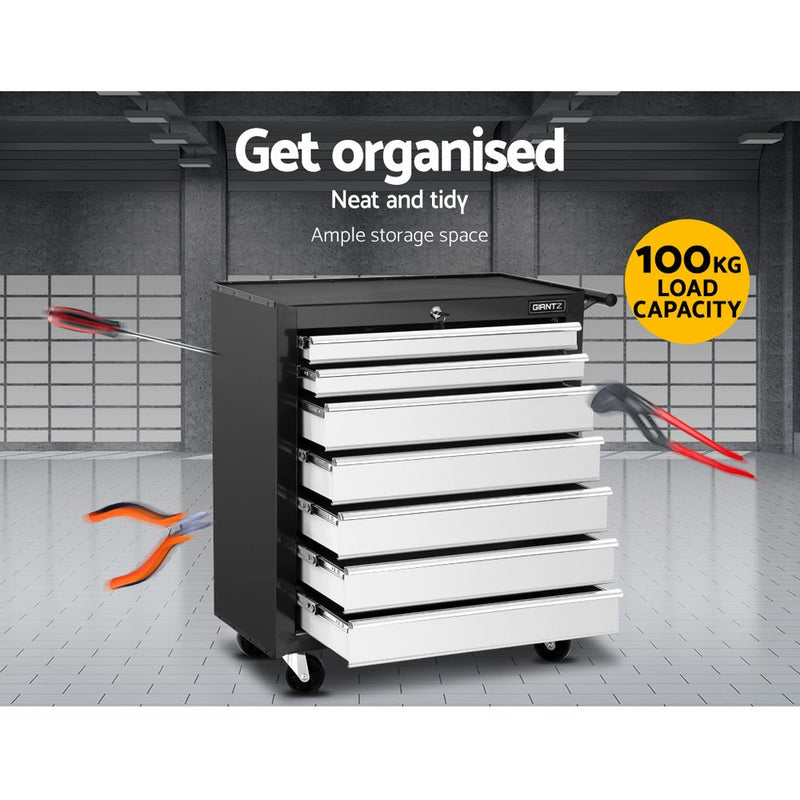 Giantz Tool Chest and Trolley Box Cabinet 7 Drawers Cart Garage Storage Black and Silver - Coll Online