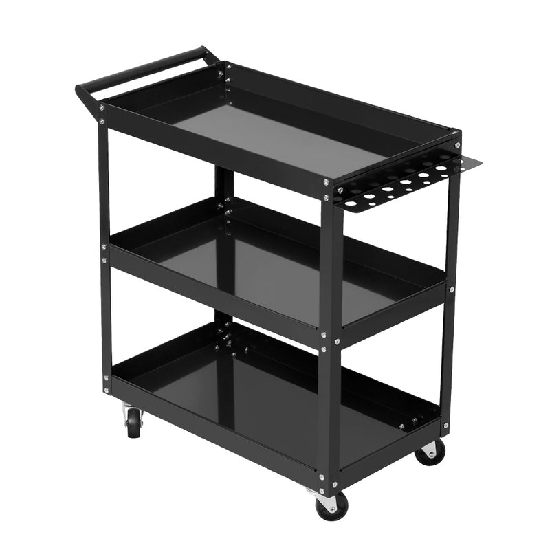 Giantz Tool Cart 3 Tier Parts Steel Trolley Mechanic Storage Organizer Black - Coll Online