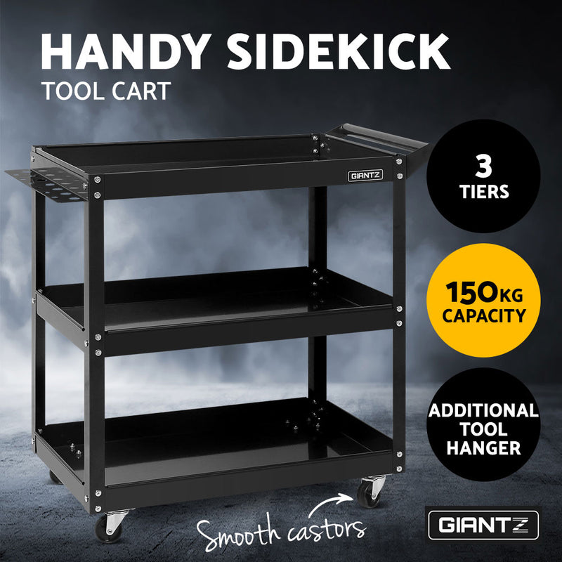 Giantz Tool Cart 3 Tier Parts Steel Trolley Mechanic Storage Organizer Black - Coll Online