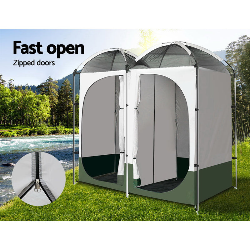 Weisshorn Double Camping Shower Toilet Tent Outdoor Portable Change Room Green - Coll Online