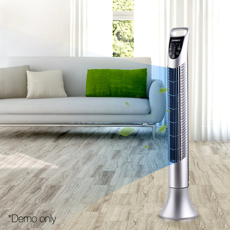 Devanti Portable Cross Flow Tower Fan - Silver - Coll Online