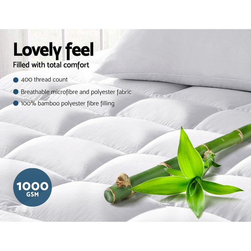 Giselle Queen Mattress Topper Bamboo Fibre Pillowtop Protector - Coll Online