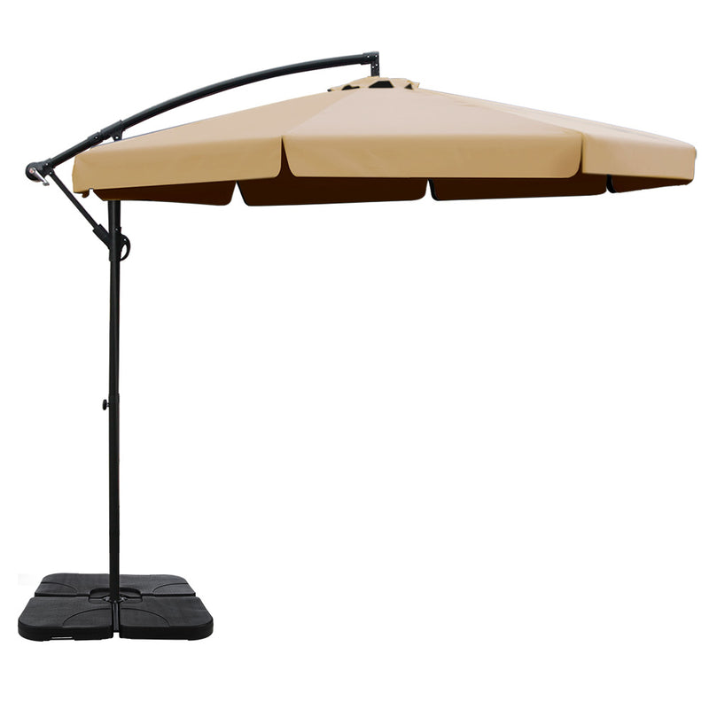 Instahut 3M Umbrella with 50x50cm Base Outdoor Umbrellas Cantilever Patio Sun Beach UV Beige - Coll Online