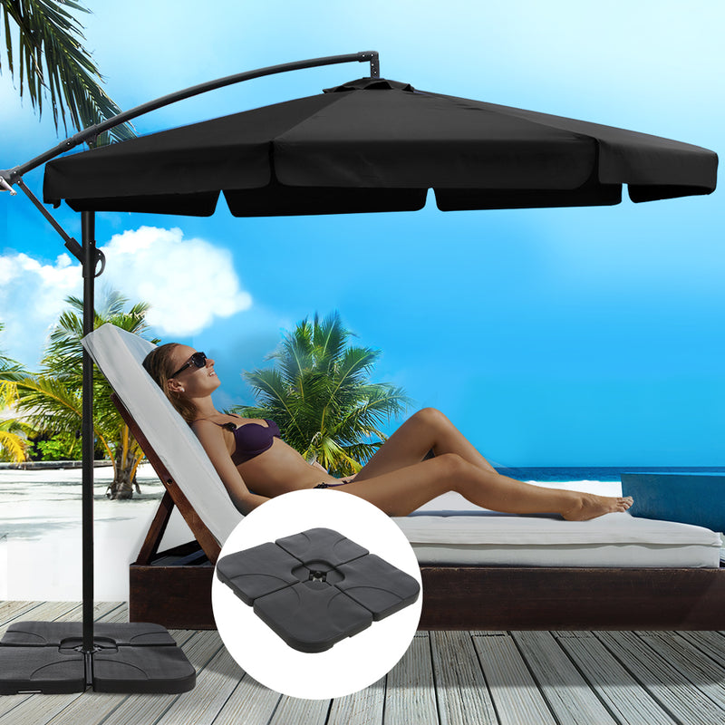 Instahut 3M Umbrella with 50x50cm Base Outdoor Umbrellas Cantilever Patio Sun Beach UV Black - Coll Online