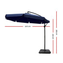 Instahut 3M Umbrella with 50x50cm Base Outdoor Umbrellas Cantilever Patio Sun Beach UV Navy - Coll Online