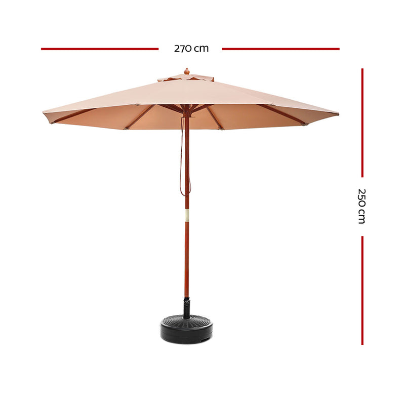 Instahut 2.7M Umbrella with Base Outdoor Pole Umbrellas Garden Stand Deck Beige - Coll Online