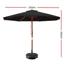 Instahut 2.7M Umbrella with Base Outdoor Pole Umbrellas Garden Stand Deck Black