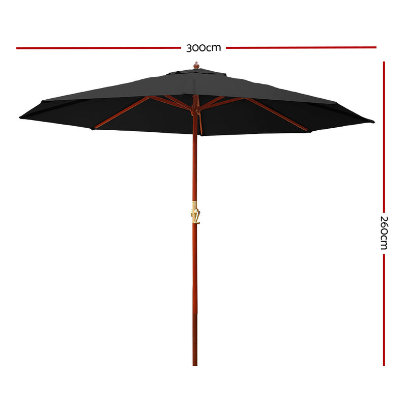 Instahut 3M Outdoor Pole Umbrella Cantilever Stand Garden Umbrellas Patio Black - Coll Online