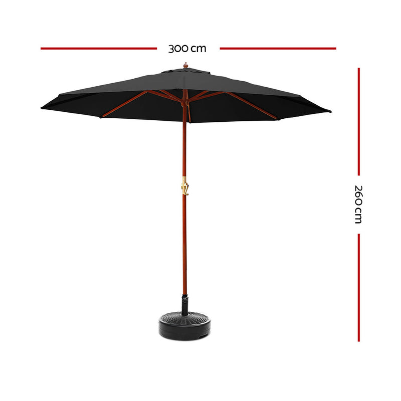 Instahut 3M Umbrella with Base Outdoor Pole Umbrellas Garden Stand Deck Black - Coll Online