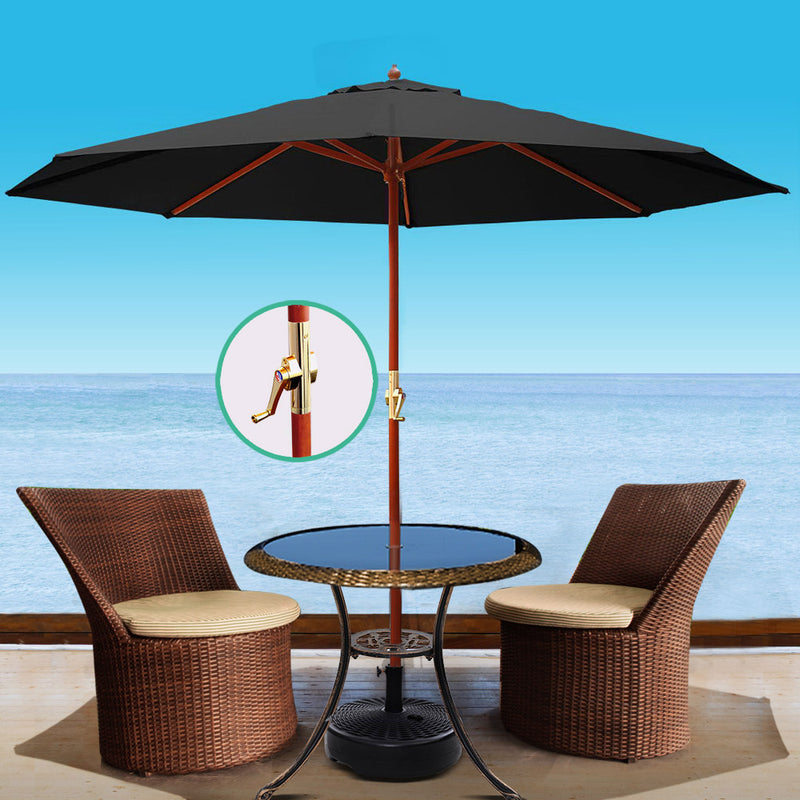Instahut 3M Umbrella with Base Outdoor Pole Umbrellas Garden Stand Deck Black - Coll Online