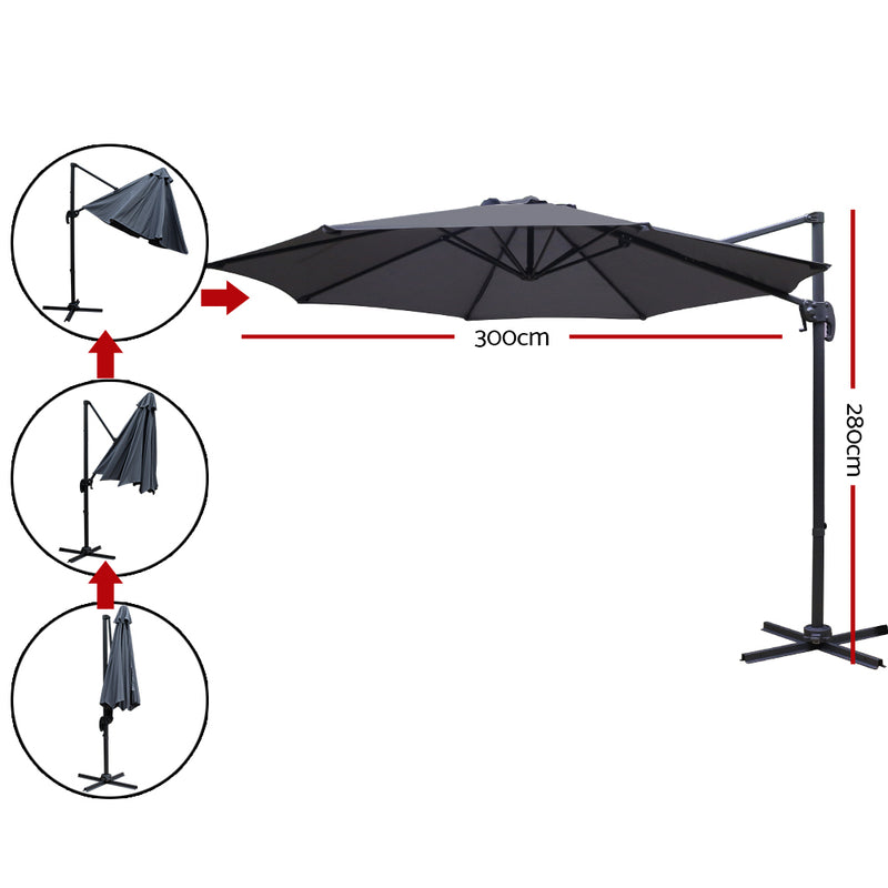 Instahut 3M Roma Outdoor Furniture Garden Umbrella 360 Degree Charcoal - Coll Online