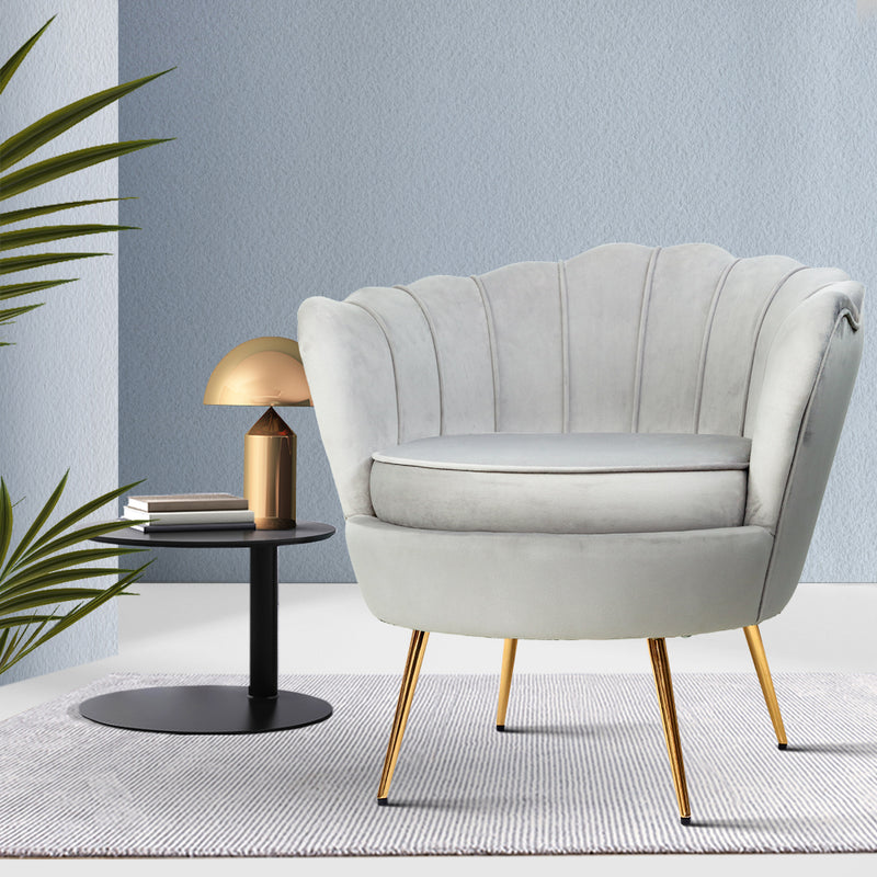 Artiss Armchair Lounge Chair Accent Armchairs Retro Single Sofa Velvet Grey - Coll Online