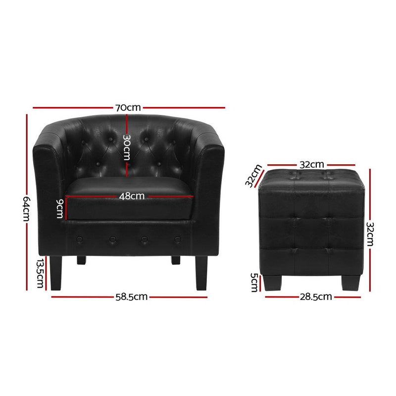 Artiss Armchair Lounge Chair Ottoman Tub Accent Chairs PU Leather Sofa Armchairs Black