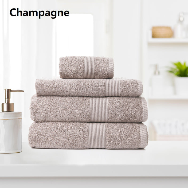 Royal Comfort 4 Piece Cotton Bamboo Towel Set 450GSM Luxurious Absorbent Plush  Champagne