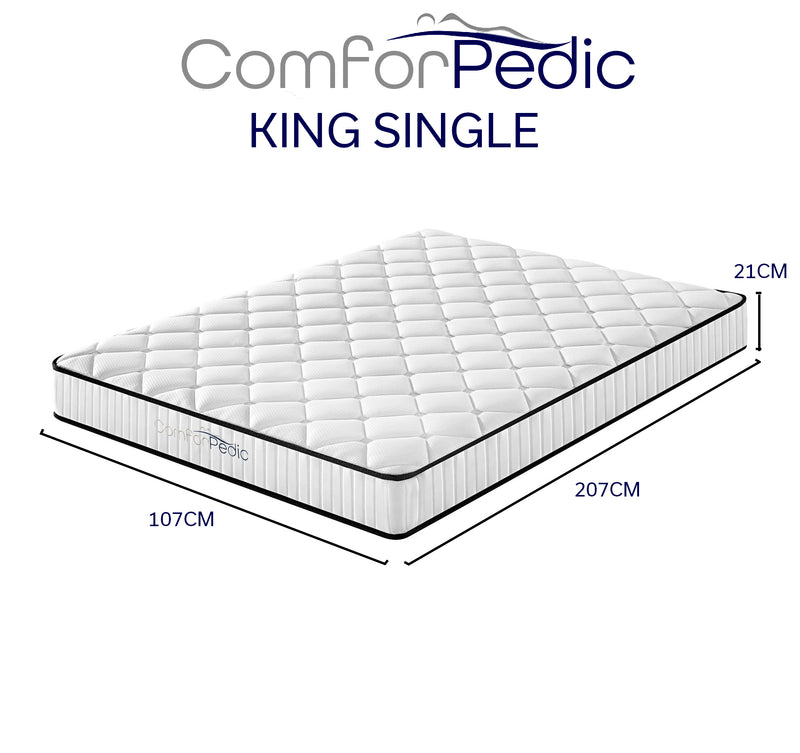 Comforpedic Mattress 5 Zone Medium Support Foam Bonnell Spring 21CM - King Single - White  Black