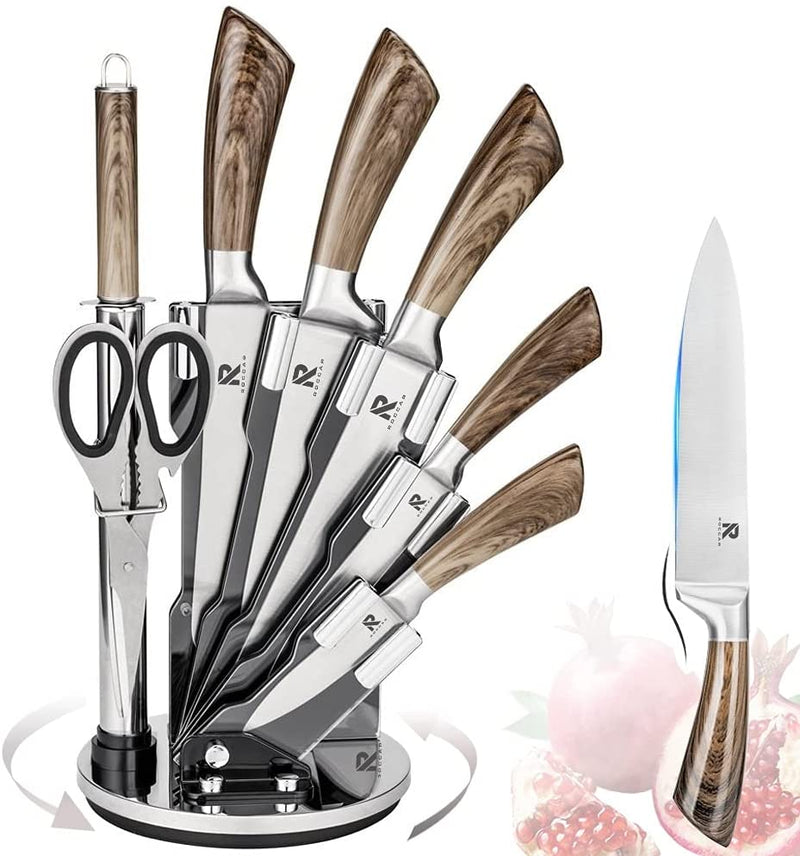 Kitchen Knife Block Set 8 Stainless Steel Knives with Wooden Color Handle (Wood color)