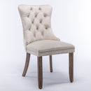 2x Velvet Dining Chairs Upholstered Tufted Kithcen Chair with Solid Wood Legs Stud Trim and Ring-Beige